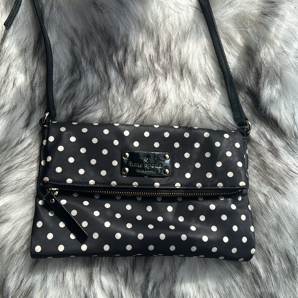 Kate Spade Black and White Polka Dot Crossbody nylon bag, EUC
